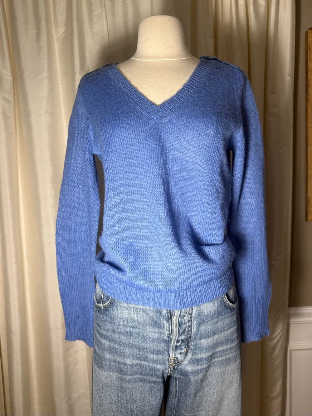 J Crew V-Neck Light Blue Fuzzy Knit Sweater